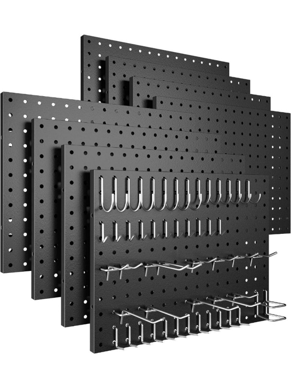 8 Pack Metal Pegboard Panels with 50 Hooks - Versatile Storage & Organization